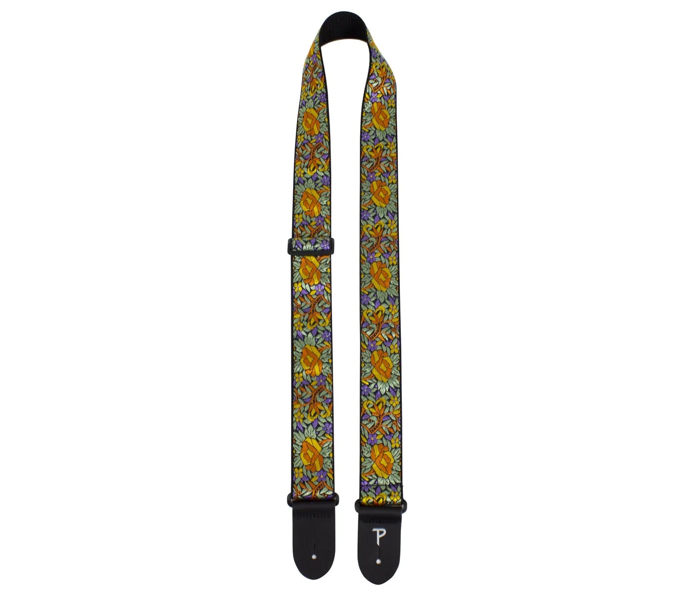 2" ORANGE/YELLOW FLORAL PATTERN JACQUARD GUITAR STRAP