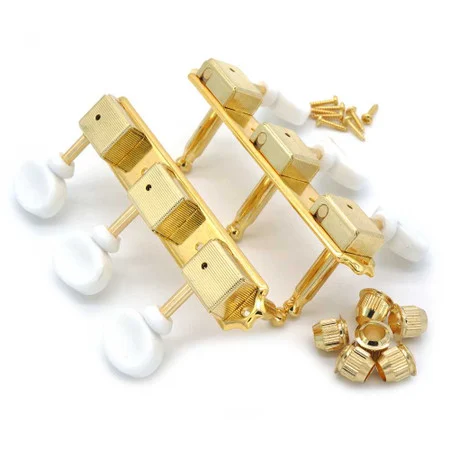3-on-a-plate Tuners - Classic with White Buttons (gold)