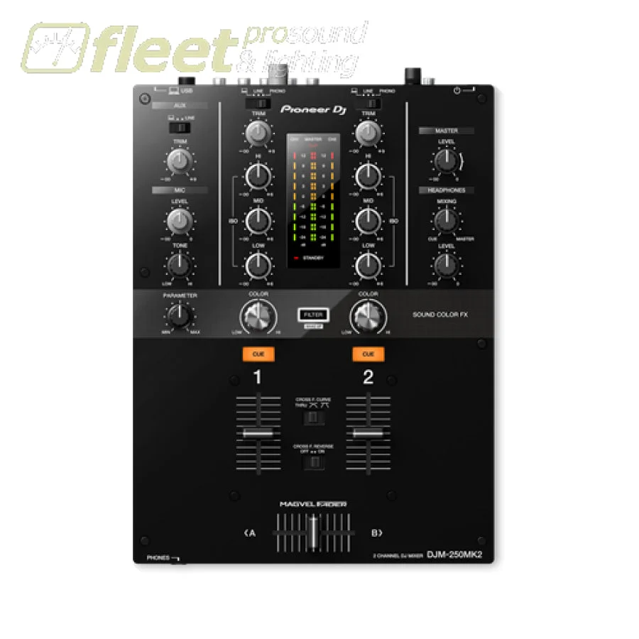 Pioneer DJM-250MK2 2 Channel Compact DJ Mixer with rekordbox DVS - Black